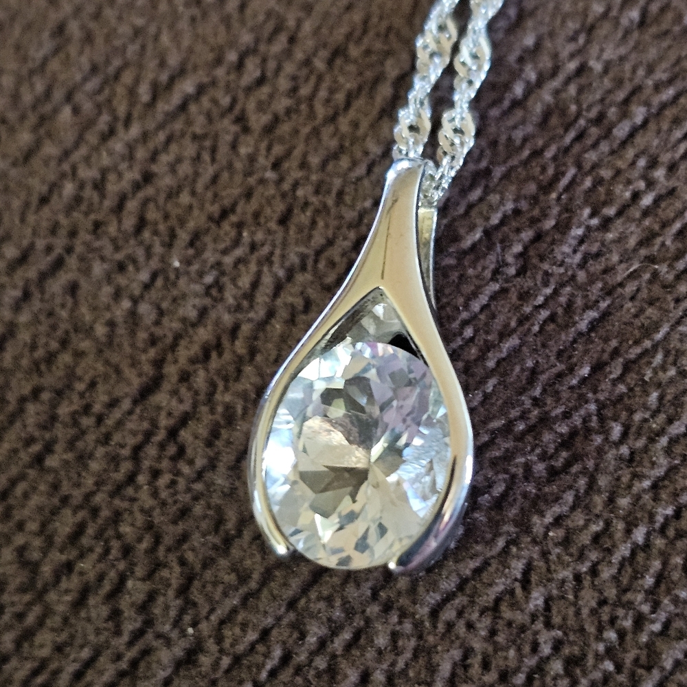 Vintage Natural Topaz Wishbone Style Sterling Silver Pendant & Necklace 20" - Picture 5 of 9